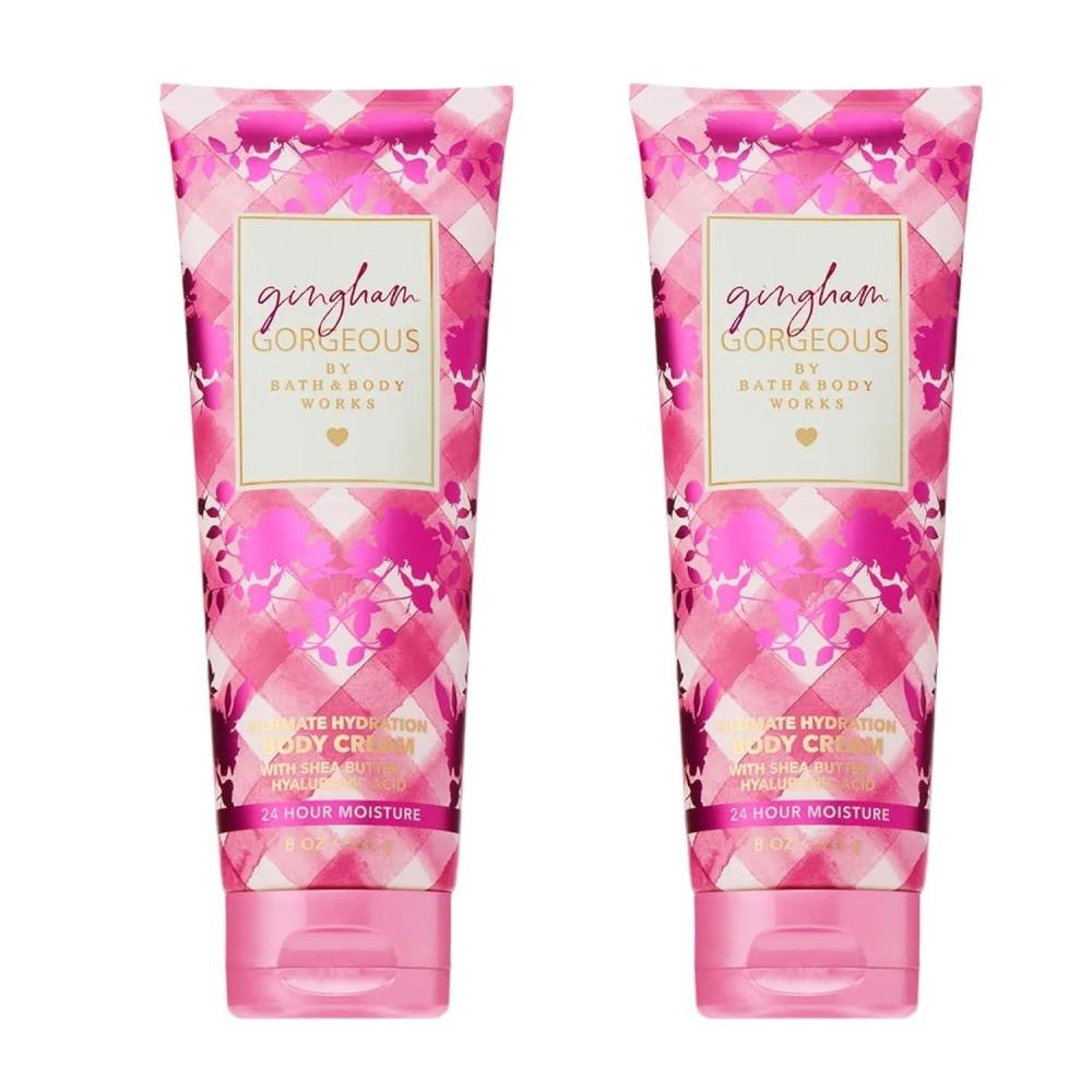 image:imageBath amp Body Works Gingham Gorgeous Body Cream Ultimate Hydration Moisturizer with Shea Butter amp Hyaluronic Acid for Dry Skin Pink Strawberries Peony Blooms and Peach Nectar 8 oz 2 Pack