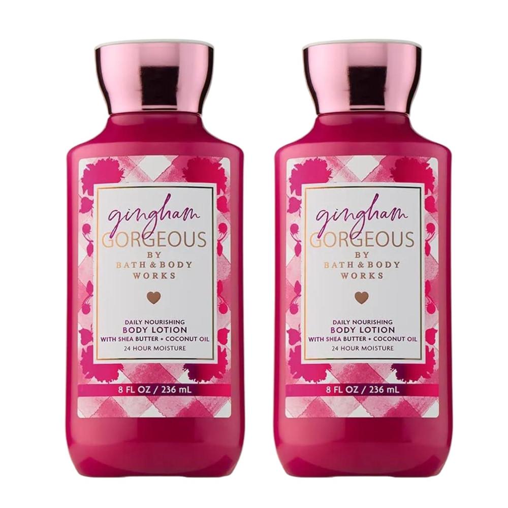 image:imageBath amp Body Works Gingham Gorgeous Body Lotion Lightweight Daily Moisturizer with Shea Butter amp Coconut Oil  Pink Strawberries Peony Blooms and Peach Nectar Scent 8 fl oz  2 Pack