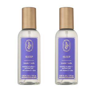 Bath & Body Works Aromatherapy Lavender Vanilla Essential Oil Mist, Body Spray with Vitamin E and Aloe, Pillow Spray for Calming Bedtime Relaxation, 5.3 fl oz – 2 Pack