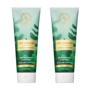 Bath & Body Works Eucalyptus Spearmint Aromatherapy Body Cream, Ultimate Hydration Moisturizer for Stress Relief with Shea Butter & Hyaluronic Acid for Dry Skin, 8 fl oz – 2 Pack