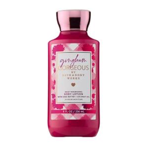 Bath & Body Works Gingham Gorgeous Body Lotion, Lightweight Daily Moisturizer with Shea Butter & Coconut Oil – Pink Strawberries, Peony Blooms, and Peach Nectar Scent, 8 fl oz – 1 Pack