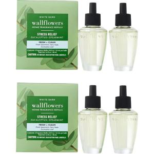 Bath & Body Works Wallflowers Refills, Eucalyptus Spearmint Scent, Plug-In Air Freshener Refills for Bedrooms, Bathrooms & Living Spaces, 4 Pack