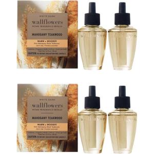 Bath & Body Works Wallflowers Refills, Mahogany Teakwood Scent, Plug-in Air Freshener Refills for Bedrooms, Bathrooms & Living Spaces, 4 Pack