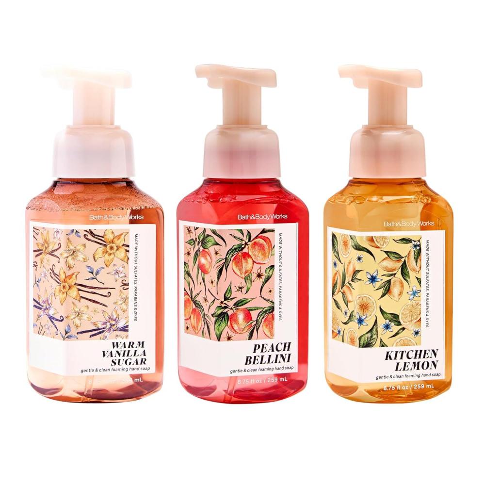 image:imageBath amp Body Works Warm Vanilla Sugar Peach Bellini amp Kitchen Lemon Gentle amp Clean Foaming Hand Soap Bundle  GermCleansing Hand Soap with Gentle Cleansing amp Conditioning Formula  Thoughtful Gift