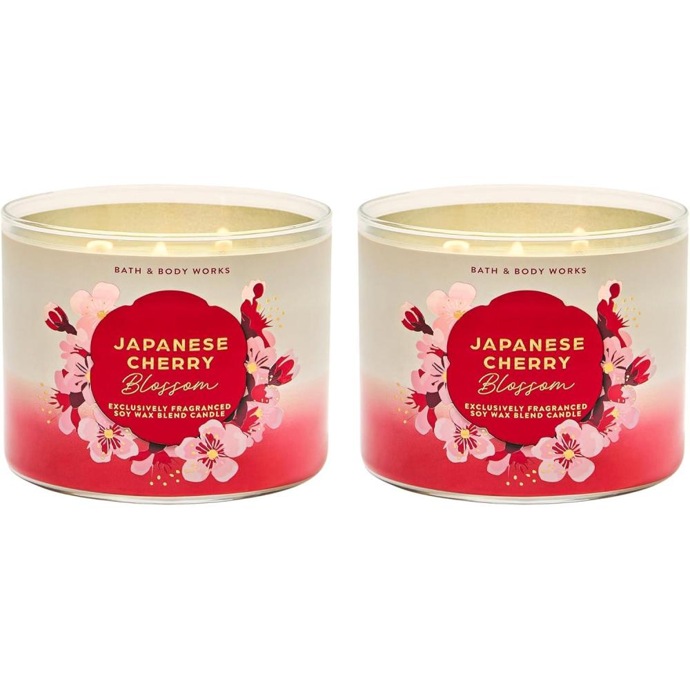 image:imageBath amp Body Works Japanese Cherry Blossom 3Wick Candle Scented Candle for Home Use LongLasting RoomFilling Fragrance High Fragrance Oil Concentration Soy Wax Blend 2PackJapanese Cherry Blossom